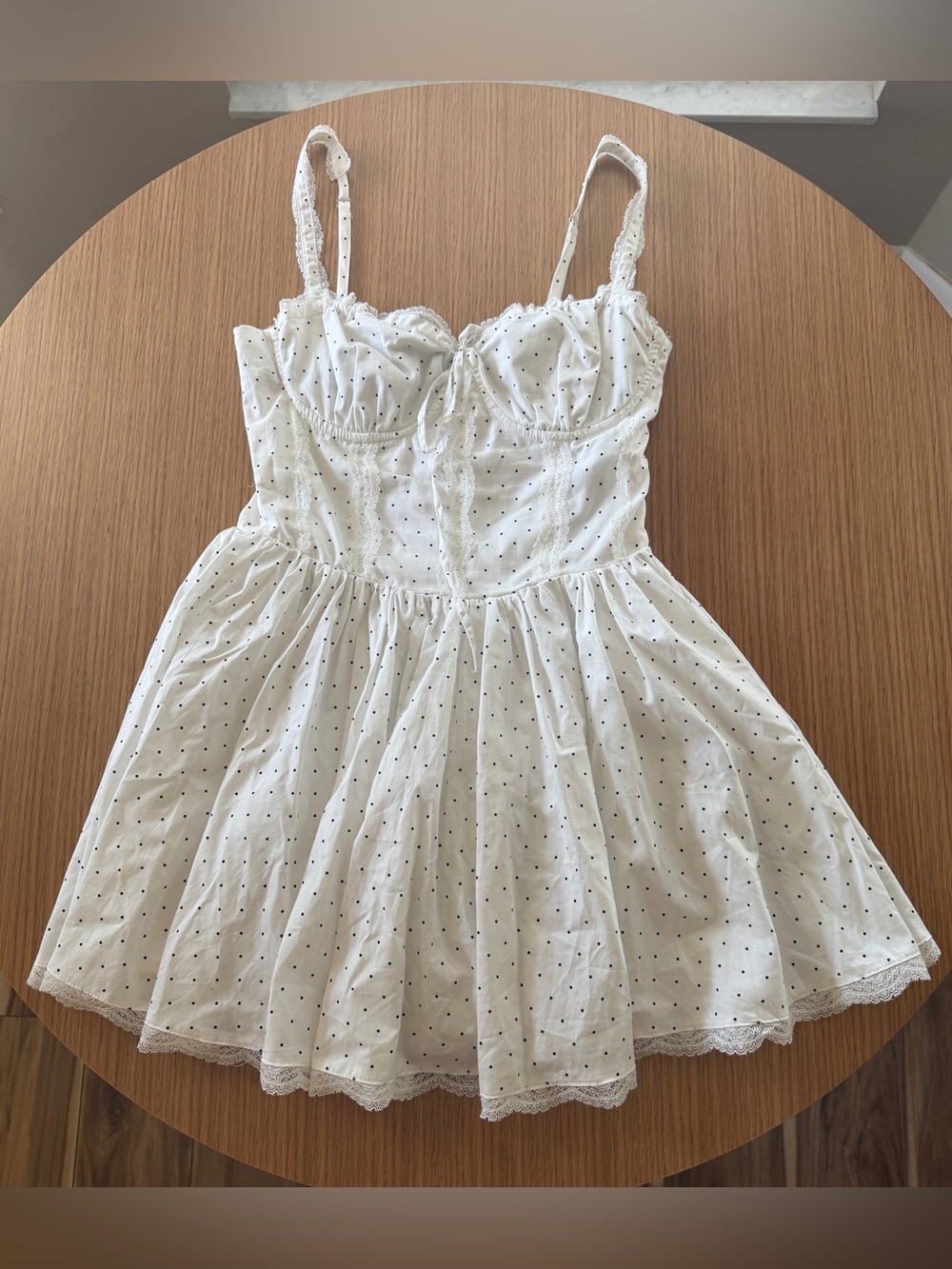 Forever 21 White Polka Dot Lace-Trim Mini Dress